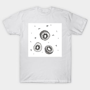 Quirky Kiwi ,  black and white ink fruit , hipster seeds T-Shirt